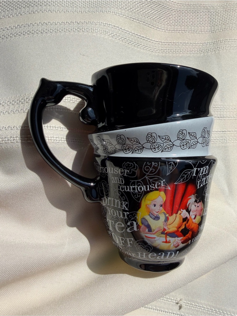 Disney Alice in Wonderland Mad Hatter Tea Party Drink Me Black Ceramic Mug